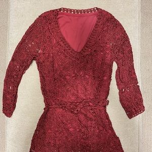 Crocheted lined rusty red sweater